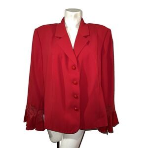 John Meyer Red Blazer Jacket Floral Lace Bell Sleeve Ruffle Red Size 22W Dressy
